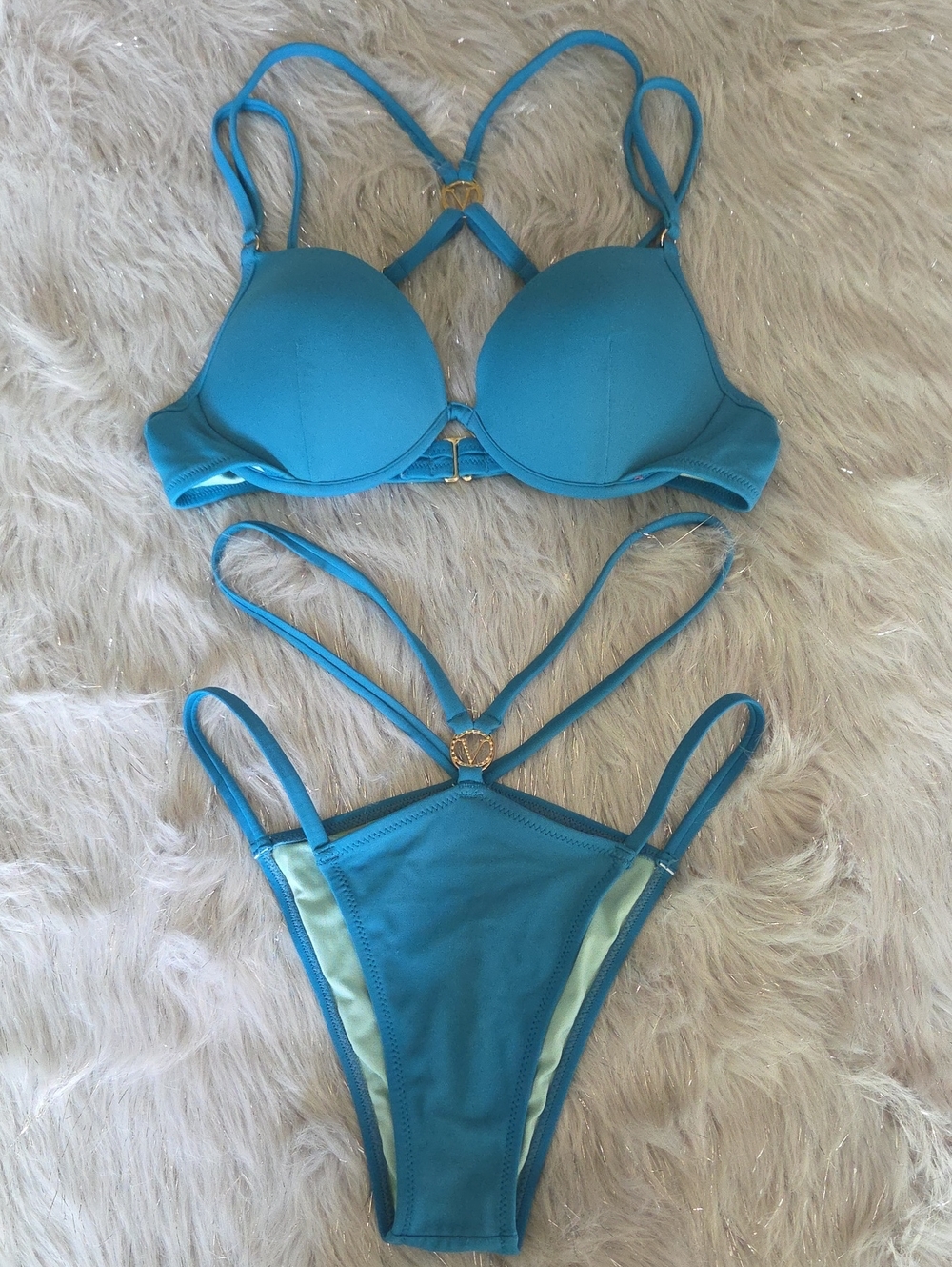 Victoria's Secret Teal Blue Strappy Bikini Set